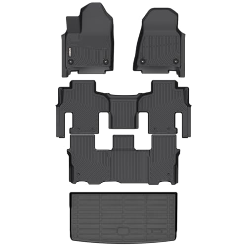 GINOWY- Floor Mats & Cargo Liner for Jeep Wagoneer 2022-2025 2026 8 Passenger (Not for L/ 7-Seat),TPE All Weather Car Mats, Custom Fit Trunk Mat Waterproof Floor Liners Accessories Black by GINOWY - Used condition - US$114.40