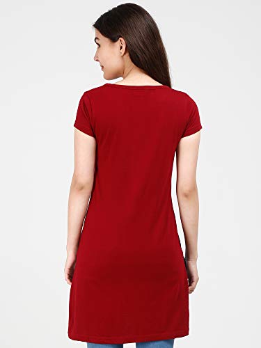 Image of FLEXIMAA Women's Cotton Round Neck Color Block Half Sleeve Long Top