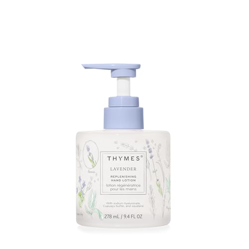 Thymes Replenishing Hand Lotion for Dry Skin - Daily Moisturizer Helps Reduce Dryness - Hand Lotion for Women & Men Formulated with Sodium Hyaluronate & Squalane (Lavender 9.4 fl oz)
