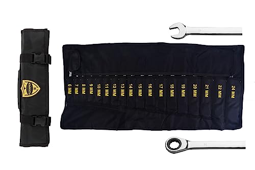 Image of FLZOSPER 18pc. Ratcheting Wrench Set,6-22mm&24mm Metric CR-V Quick Access Spanner with Portable Tool bag