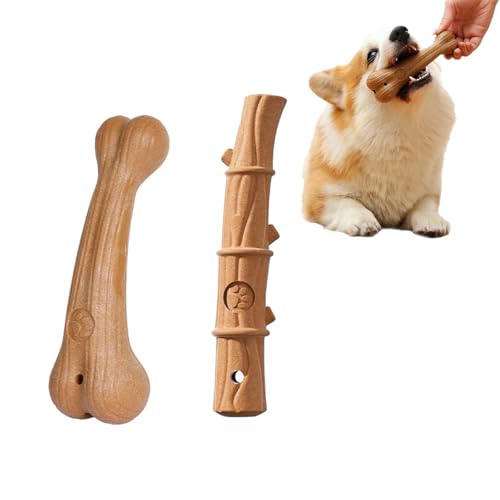 UZYXC Set di Giocattoli Masticabili in Pino per Cuccioli, Confezione da 2 Marroni con Forme di Ossa e Nodi di Bambù, Sostenibili & Resistenti, Cura Dentale, Rinfresco Aliento & Allevio Stress