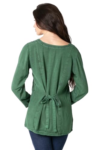 Image of Sakkas Fedella Deep Scoop Neck Long Sleeve Blouse Top with Adjustable Back Straps