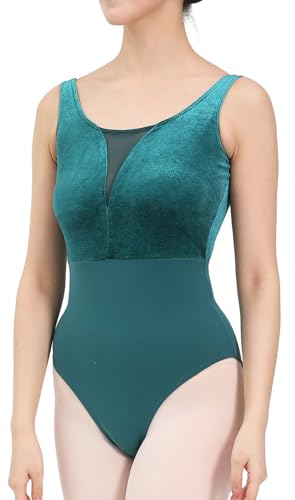 Dance Elite Isolde - Maillot de baile sin mangas de terciopelo para mujer, Verde, Large