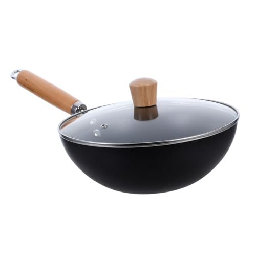 Sartén wok profunda Zerodeko hierro con tapa y mango de madera