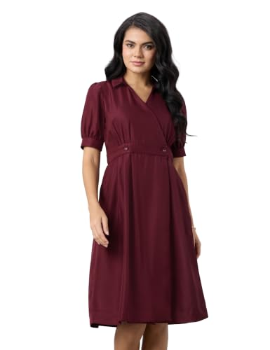 Image of Symbol Premium Women's Fit & Flare Wrap Dress (Midi Length | Stylish | Desk-to-Dinner) (Available in Plus Sizes)