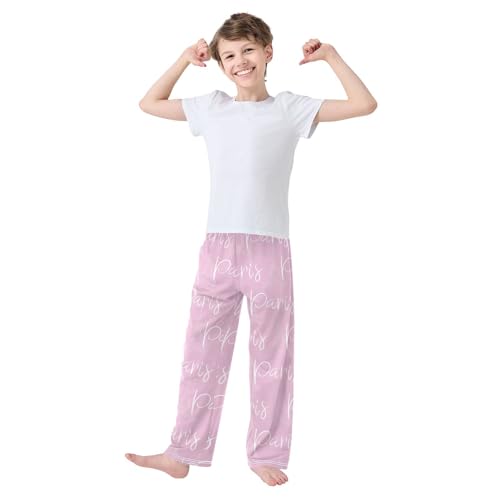 Paris Print Boys Long Pants Soft Trousers Elastic Waist Kids Lounge Bottoms with Pockets S-XL2