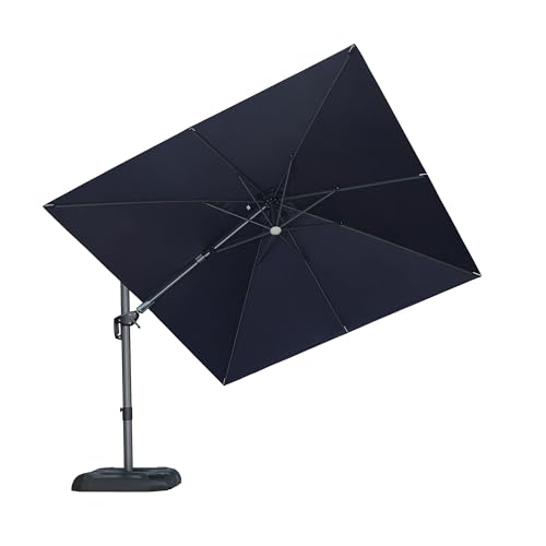 Image of PURPLE LEAF 3 x 3 m Square Cantilever Parasol with Solar LED, Outdoor Garden Parasol Rotate 60 on Both Sides, Tilt and Rotate 360, UV Protection, Navy Blue