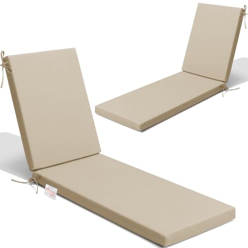 Crestlive Products Sunbrella Chaise Lounge Cushions Outdoor, Fade Resistant Water Resistant Lounge Chair Cushion, 72L x 21W, Canvas Antique Beige