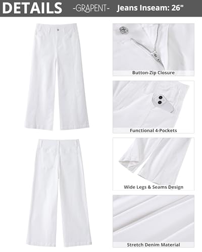 GRAPENT Wide Leg Jeans Woman Trendy Cropped High Waisted Front Seam Casual Stretchy Denim Trouser Jeans with Pockets4