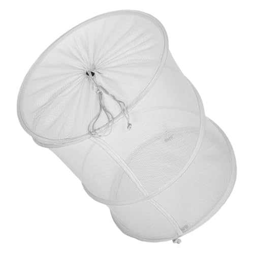 DECOMELODY Cesta de Ropa Sucia Plegable de Malla Transpirable con Cierre de Cordón, Cesta Ligera y Cilíndrica Tamaño Pequeño Color Beige para Almacenamiento y Organización en Lavandería