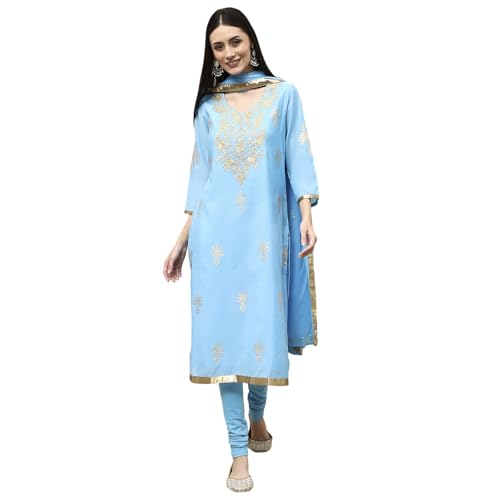 Image of BIBA Women Poly Chanderi Straight Printed Suit Set
