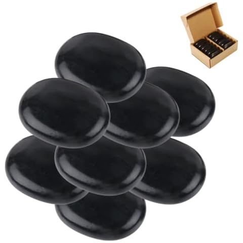 Large Size Hot Massage Stones (Set of 8) - 100% Natural Volcanic Basalt Rock for Professional or Home Spa + Pain Relief + Muscle Relaxation Therapy Cover