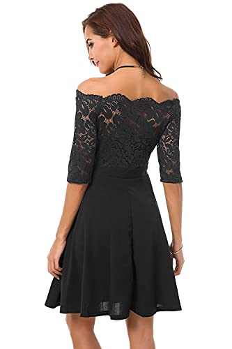 Image of Atnlewhi Womens Vintage Lace Floral Off Shoulder Elegant Swing Dresses A-line Mini Dress for Party Cocktail Wedding