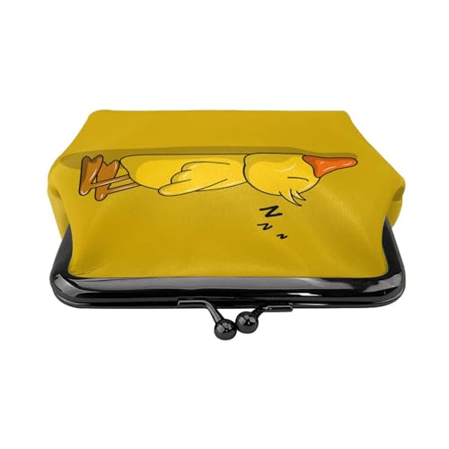 Coin Purse Vintage Bag Lock Wallet Buckle Kiss Lock Change Purse Leather Coin Purse Change Holder Wallet Coin (Cute lazy duck yellow)2