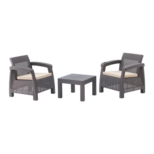 Recopilación de Muebles de Jardin Walmart los mejores 5. 48 CASA EASTER Set de Muebles para Jardín de 3 Piezas Mod. LUX-NC04 – 2 Sillones y Mesa de Centro – Estilo Rattan Sintético con Cojines – Ideal para Terraza, Patio o Balcón