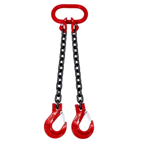 Double Chain Slings, Engine Lifting Chain Sling Load Capacity 2 Ton, Alloy Steel Lifting Chains with Locking Hooks & Butterfly Style Buckle & Lifting Ring(Load 2 Ton L 1 M (3.3 FT) 2 Hook)
