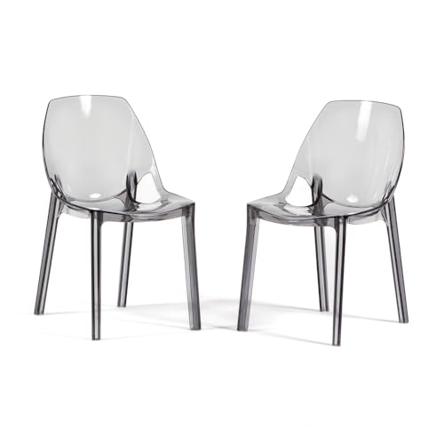SIEDITI FUORI E DENTRO Chaises Modernes en Polycarbonate Transparent, chaises Transparentes empilables Design pour Cuisine ou Salle à Manger - Luce (2 chaises, Fumé)