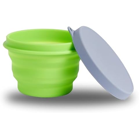 PRO OUTDOOR Collapsible Bowl - Silicone, BPA-Free Food Storage Container, Microwave & Dishwasher Safe, Easy to Clean Non-Staining Foldable Mixing Bowl for Travel, Camping, Hiking - Green, 300ml Cover