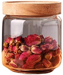 Glass Food Storage Jar 450ml/15oz Clear Glass Canister with Airtight Seal Acacia Wood Lids Kitchen Food Storage Container for Coffee Bean Loose Tea Spice Bottle Sugar Cookies Nuts Snack Candy Jar