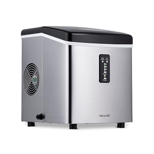 NewAir 28 lb. Countertop Ice Maker | Portable Bullet Ice Machine | Fresh Ice in 10 Minutes, 3 Ice Sizes | Compact Stainless Steel with Scoop & Basket