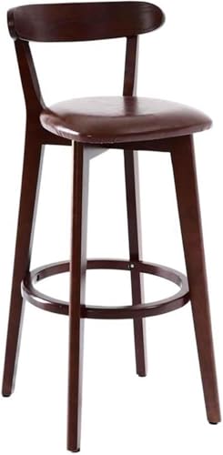 DZYHFCO Taburete de bar de madera escandinavo tapizado para encimera de cocina, con respaldo bajo y reposapiés alto (marrón)