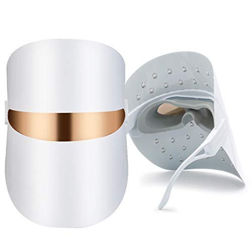 Preisvergleich Produktbild Light Therapy Mask Wiederaufladbar LED Face Beauty Masks Hautverjüngungstherapie-Gesichtsmaske 3 Colours Face Spectral Rejuvenation Anti-Wrinkle Acne Cleaning Treatment (Clear) Gegen Reduziert Pickel
