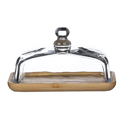 MagiDeal Présentoir à Gâteaux avec Couvercle en Verre 18x12x10cm, Petit Plateau de Service en Bois Multifonctionnel pour Pâtisserie, Fromage, Gateau