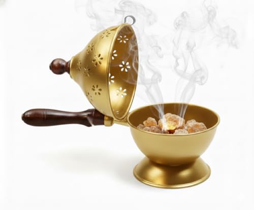 Image of ๐๐๐๐๐๐ ๐๐๐๐๐ Metal Dhoop Holder | Incense Burner | Loban Dani | Dhoop Dani | Metal Loban Dhoop Dani | Dhoop Dani Stand Burner for Puja. (Gold)