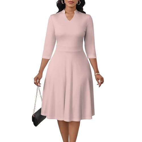 Image of PinkPatty Women's Casual A-line Midi Dresses 3 /4 Sleeve V Neck Fit and Flare Dress with Pockets