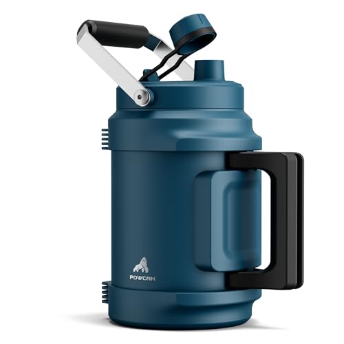 Half Gallon Water Jug for Men: 2-in-1 Straw Spout Lid, Dual Handle, Leakproof, Keep Cold 48H, 64 oz Insulated Water Bottle for Outdoors, Travel, Gym, Trip, Workout, Daily, Hydration, Picnic (Deepsea)