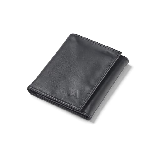 Image of Allett Trifold Wallet, Onyx Black - Leather, RFID Blocking, Slim, Minimalist, Water Resistant, Thin, Front Pocket - Holds 3-12+ Cards, Flat Bills, Receipts & Coins - For Men & Women