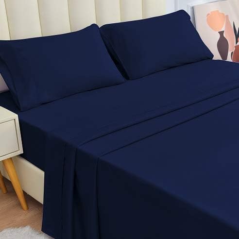 JÁCLER King 4 Piece Sheet Set- Microfiber Bedding - Bed Sheets - Extra Soft - Easy Fit - Breathable & Cooling Sheets - Comfy, Wrinkle, Fade - Stain Resistant– Navy
