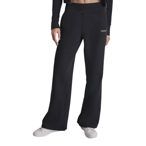 DKNY womens Studded Mini Logo Wide Leg Fleece Sweatpant
