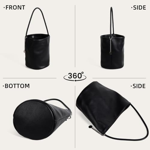 Bucket Bag for Women Soft Leather Shoulder Bag Handle Shoulder Purse with Zipper Pocket Commuter Tote Underarm Purse3