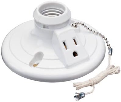 Lampholder, Pull-Chain, White, 15-Amp, 250-Watt