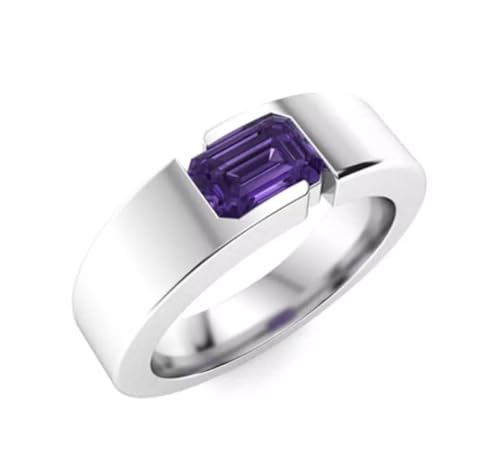 925 Sterling Silver Natural Amethyst 8x10 MM Octagon Cut Ring for Men – February Birthstone – Handmade Statement Band – Sizes 4-16 US2