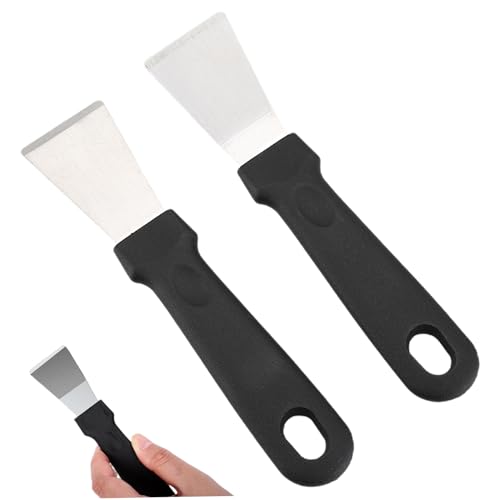 Stainless Steel Scraper, Scraper for Cleaning, 2PCS 4.7 Inch Stainless Steel with Anti-Slip Handle, Easy to Clean Oven, Kitchen for Gas Stove, Glass Stove Top