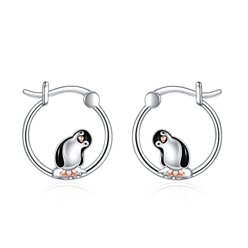 Penguin Gifts 925 Sterling Silver Penguin Hoop Huggie Dangle Drop Earrings Animal Jewelry Gifts for Women