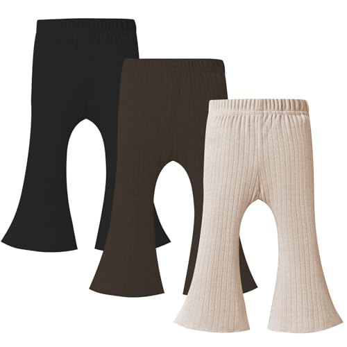 3 Pack Baby Girls Pants Solid Ruffled Ribbed Toddler Flared Pants Newborn Bell Bottoms Infant Leggings