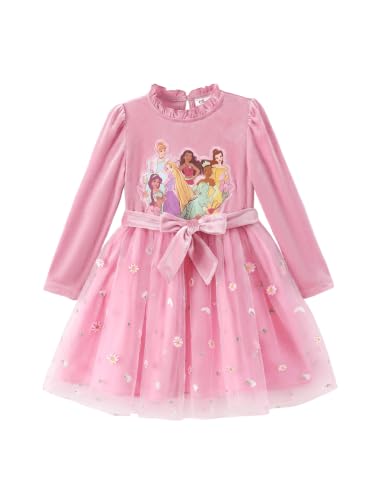 Image of Disney Girls' Tulle Tutu Dress Birthday Party Outfit Baby /Toddler | Officially Licensed, Frozen Elsa, Minnie, Princess, Velvet Top with Belt, Multi-Layer Mesh Skirt, Ruffle Long Sleeve Clothes