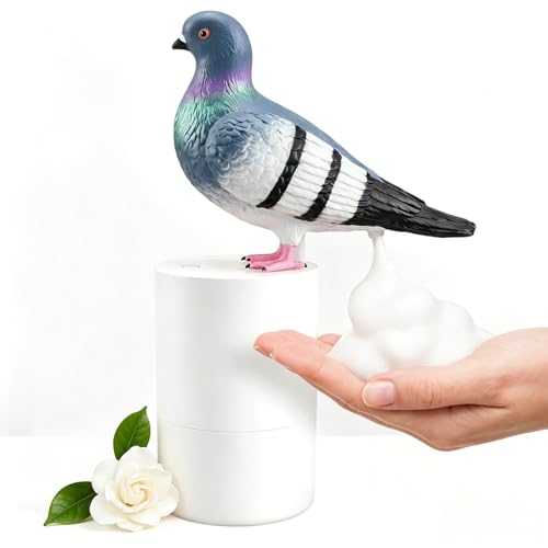Funny Pigeon Foam Soap Dispenser Automatic Touchless Infrared Induction Soap Dispenser Soft Rubber Realistic Pigeon Shape Multi-Liquid Compatible Creative Cute Home Decor Gift for Bathroom Kitchen
