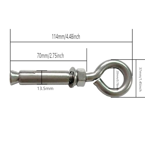 Image of Stainless Steel Expansion Screws, 2 Pack M10 Heavy Duty Shoulder Lag Eyebolts Lifting Ring Bolt Wall Anchors with Nut for Wall Ceiling Concrete Masonry