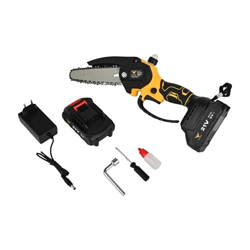 Image of HYCO Label Flymax Cordless Chainsaw 6 inch, 21V Mini Electric Hand Saw with 2 Batteries, Portable Power Tool for Gardening, Wood Cutting, Trimming, With Titanium Chain Made in Taiwan