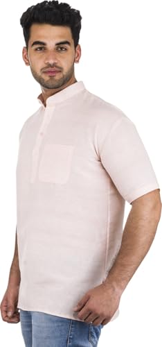 Image of Men's Cotton Short Kurta Without Pant | Mandarin Neck Short Kurta | Half Sleeve Casual Kurta | Traditional Ethnic Regular Kurta | Solid Plain Kurta for Men's (Pack of 1)