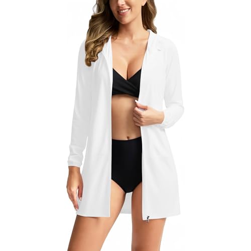 RLEHJN Veste Longue De Protection Solaire UPF 50+ Pour Femme Chemise À Manches Longues Légère UV Femme UPF 50+ Rasguard Veste Couleur Unie Décontracté Jacket De Sport Ample Respirante Avec Zipper