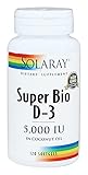 Solaray Super Bio Vitamin D-3 in Non-GMO Coconut Oil 5000IU | Strong Bones & Immune System Support | High Bioavailability | No Soy | 120 Softgels