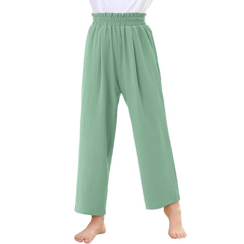 Girls Pants Casual High Elastic Smocked Waist Flowy Cute Long Trousers Loose Fit Wide Leg Pants 4-14 Years2
