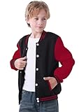 Kids Baseball Jacket Varsity Style Casual Fit Sport Boys Girls Team Uniforms Cardigan Sweatshirt Black&Red-4Years