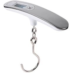 Bascula Humana Báscula digital Pesa Maletas Báscula Digital Pesa Equipaje Maletas Carros Portamaligias Pantalla LCD 50kg / 10G (Silver+Hook)