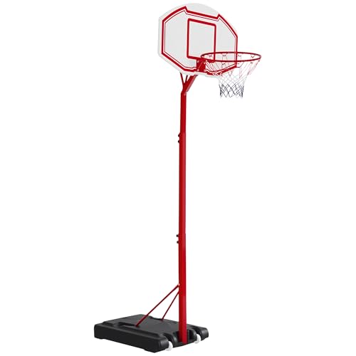HOMCOM Canasta de Baloncesto con Altura Ajustable 260-310 cm con Soporte Metal y Base Rellenable para Niños y Adultos Rojo